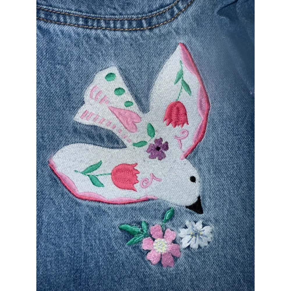 Monsoon Girls Blue Denim‎ Wide Leg Jeans Embroidered Dove 5 Years 5Y 5-6 NWT